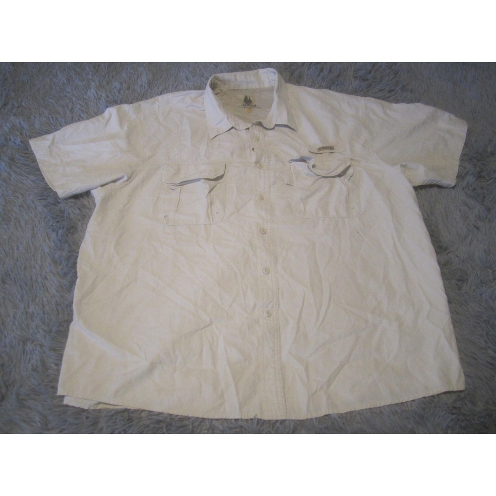 Bass Shirt Mens 2XL White Short Sleeve Button Up Fishing Outdoor Vented Pockets